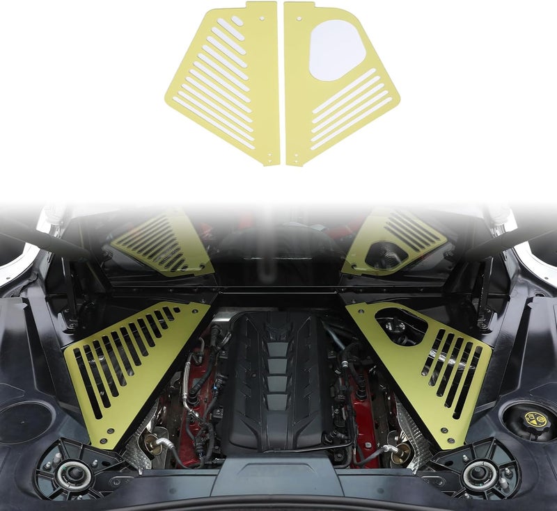 CHEAYAR Engine Bay Panel Cover Compatible with Chevrolet Corvette C8 2020-2023, Aluminum Alloy Rear Engine Covers Left Right Engine Case Guards Protector Splash Shield, C8 Accessories (Yellow-obliquehole) - Image 1